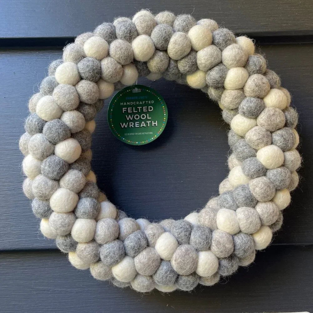 NWT Trader Joe's Felted Wool Wreath in Neutral Grays